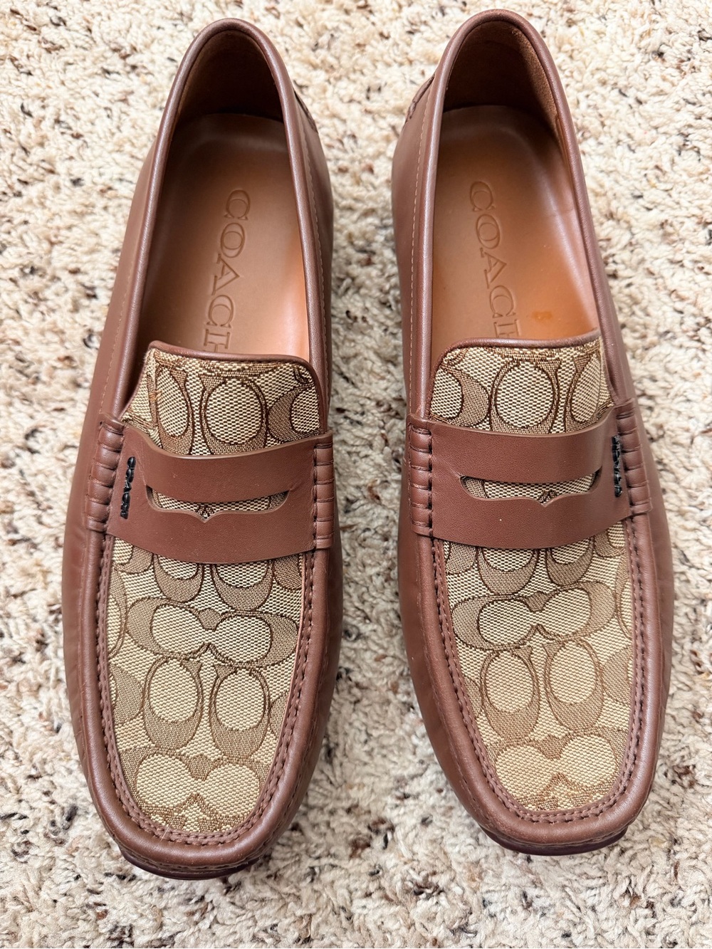 Coach Men’s signature Jacquard Brown Canvas Penny Loafers/Driving Shoes Sz 10D - Picture 3 of 6